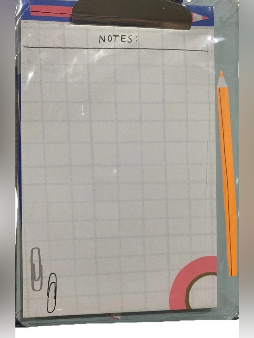 Grid Notes Notepad with Pencil and Paperclip Graphics
